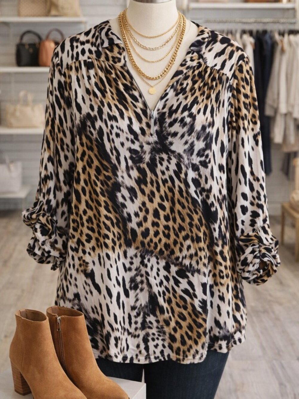 Zoey & Leelo Animal Print Blouse – Size 2X